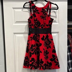 Floral Red and Black Formal Dress